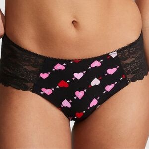PINK Victoria's Secret Black and Red Lace Trimmed Hipster Panties
